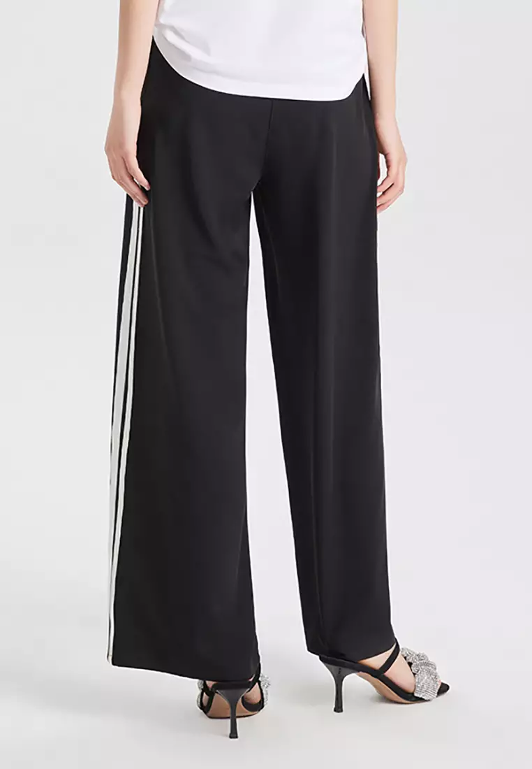 Elastic Waist Wide Leg Jogger Pants with Side Stripes