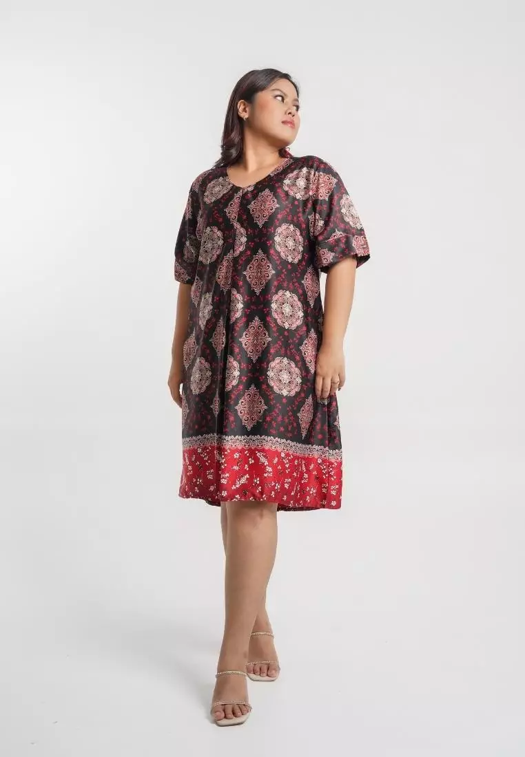Plus Size Batik Dress Won Red
