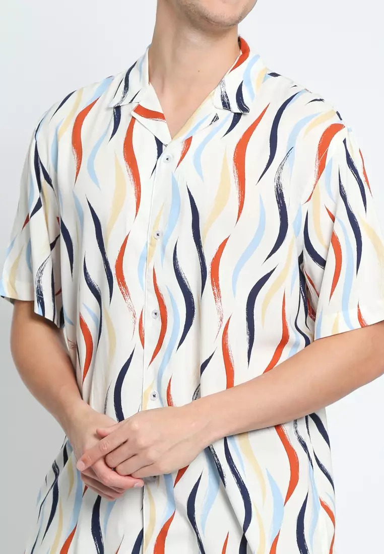 OFF-WHITE ABSTRACT SHORT SLEEVE MEN'S CUBAN SHIRT