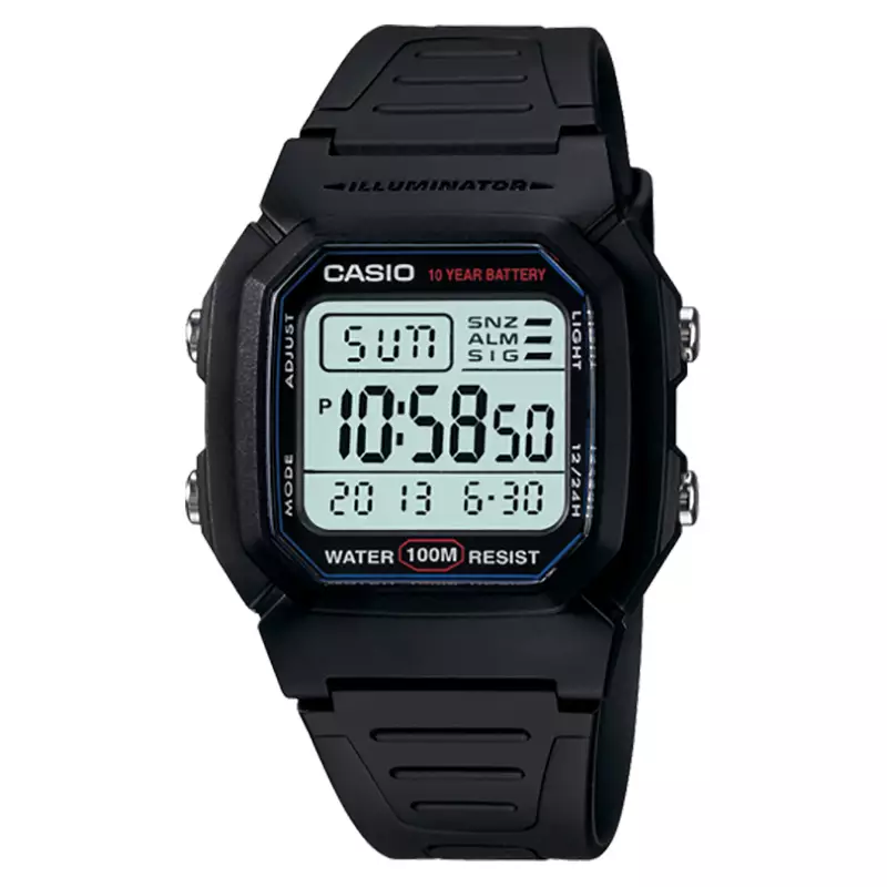 Jam Tangan Pria Casio Standard W-800H-1AVDF W800 W-800H Classic 10 Year Battery Digital Dial Black Resin Band