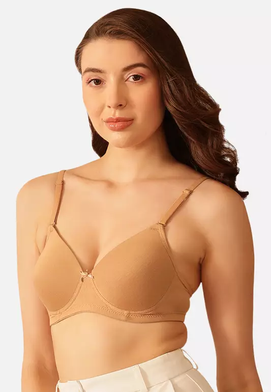 Clovia Padded Non-Wired Full Cup Multiway T-shirt Bra in Nude Colour - Cotton