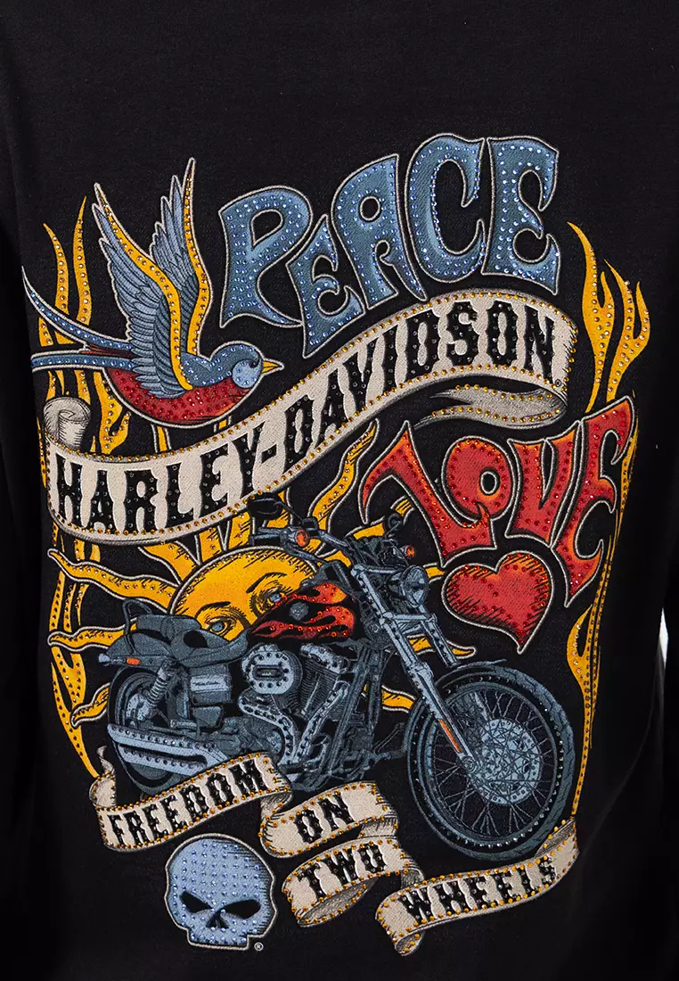Harley-Davidson® Bling Long Sleeve Rip & Repair Crew Tee – Freedom on Wheels