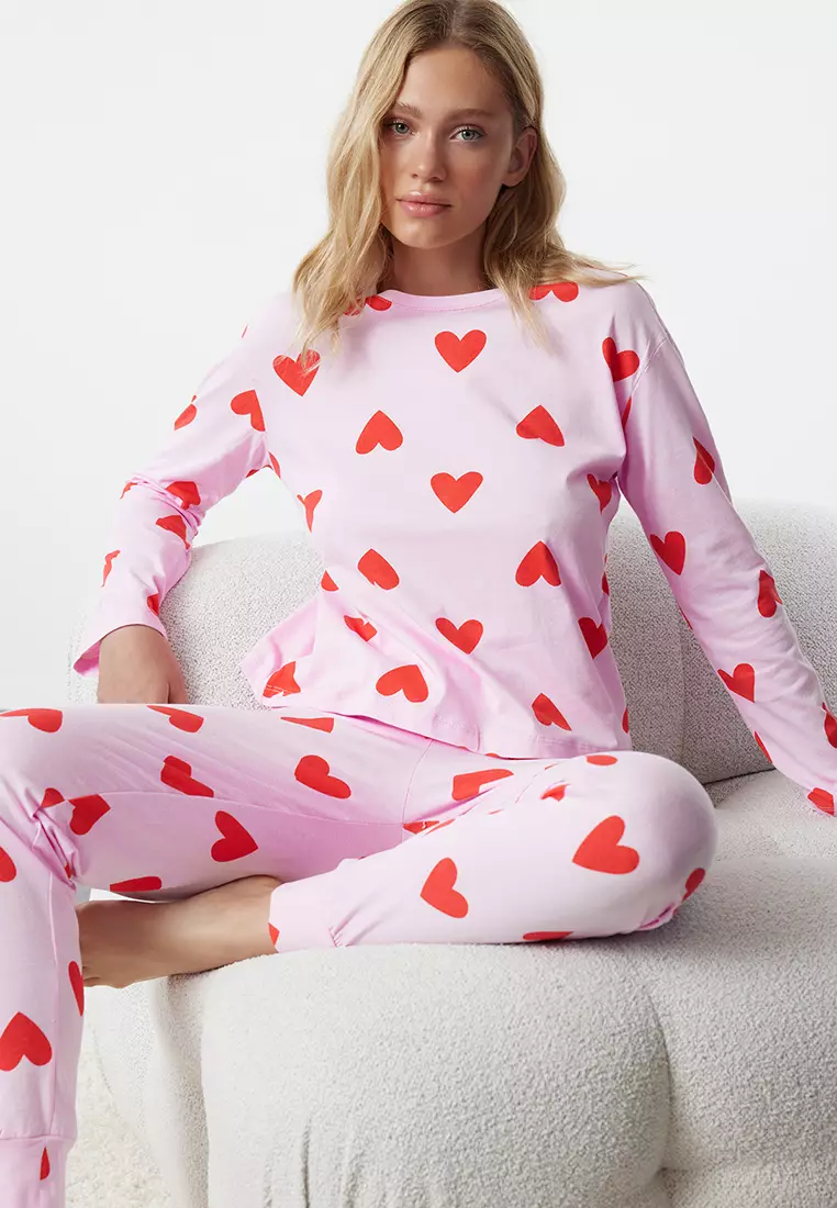 Pink Heart Knitted Pajama Set