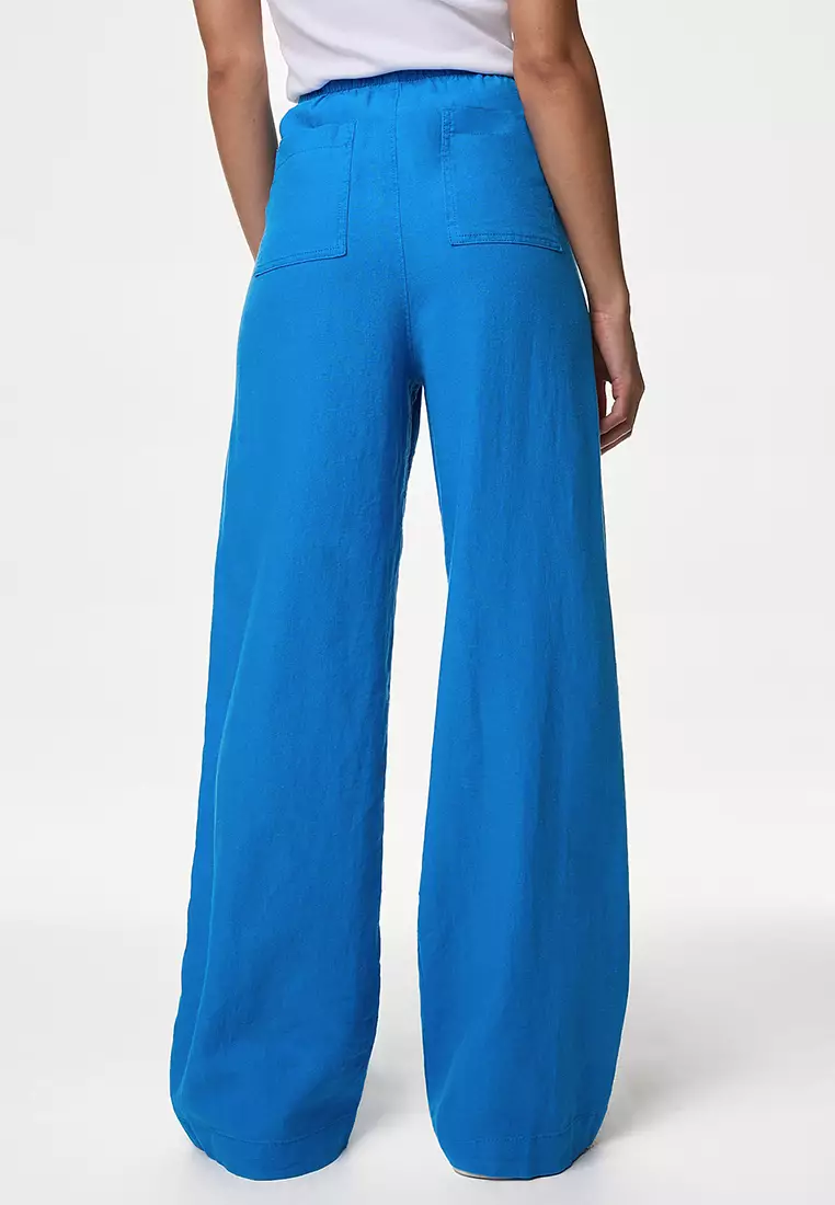 Linen Blend Wide Leg Trousers