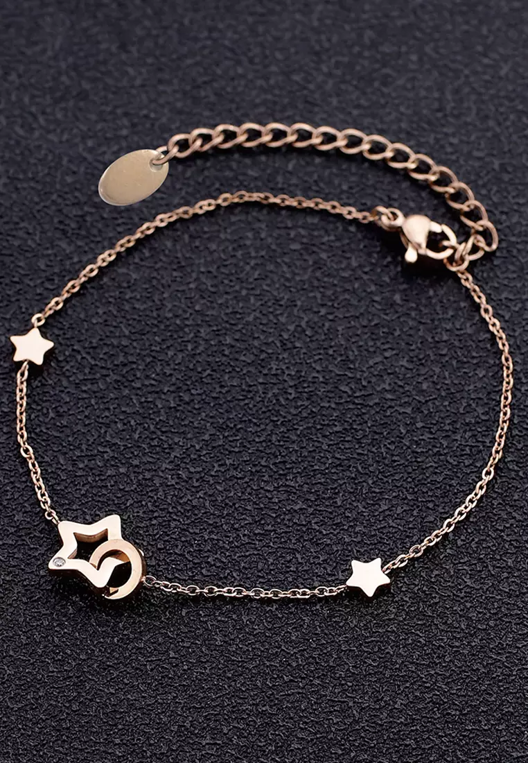Guiding Stars Bracelet in Rose Gold Plated Titanium with Genuine 0.005ct Diamond
