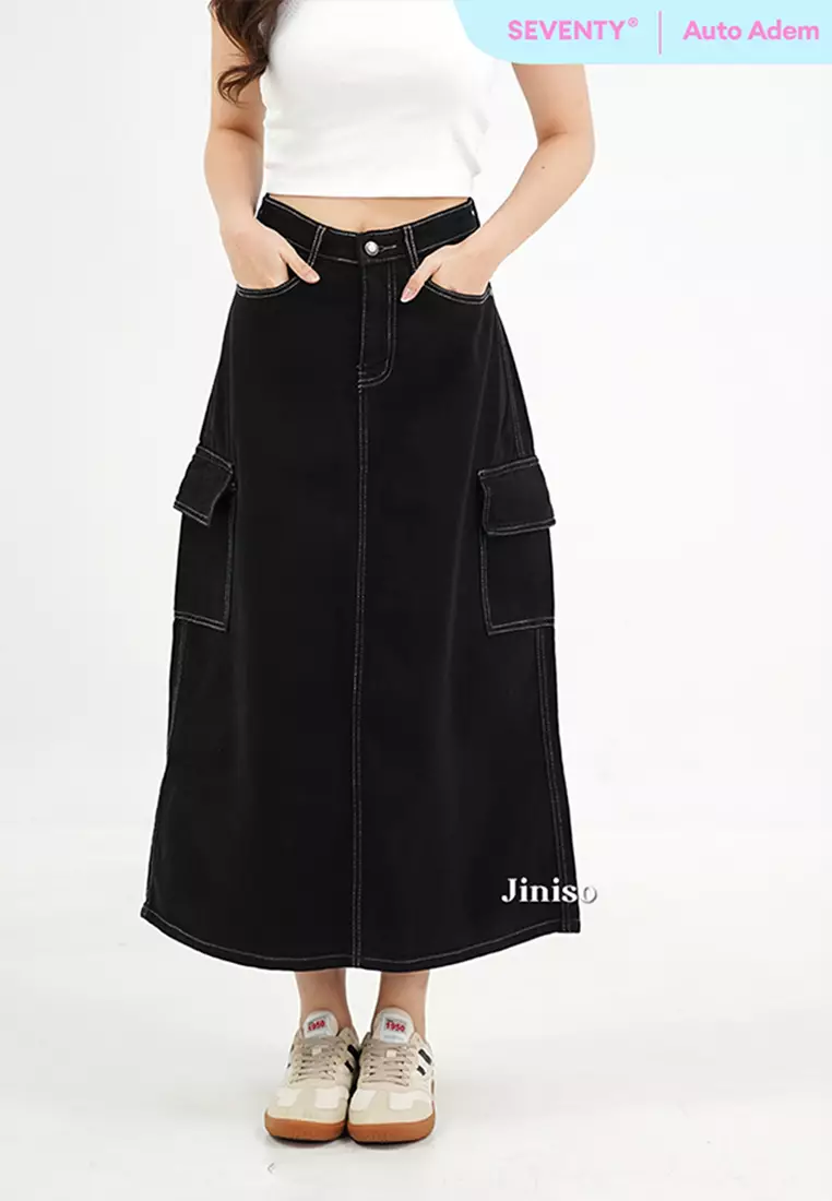 Highwaist Rok Cargo Jeans Panjang 985 SEVENTY