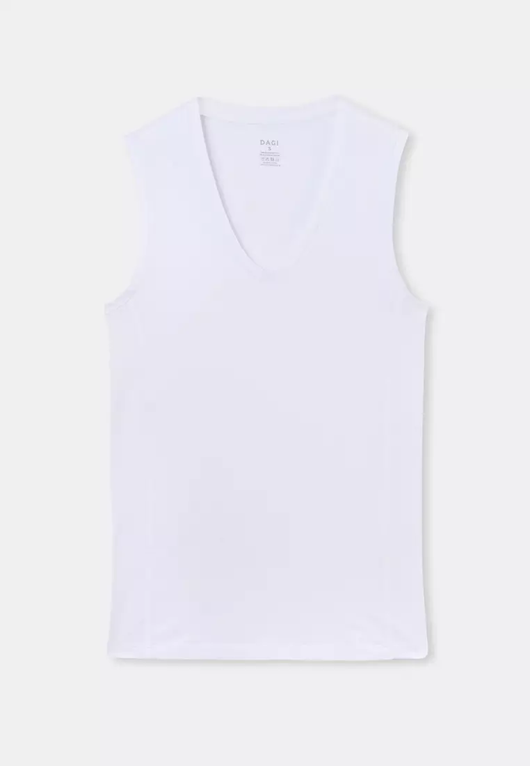 Buy DAGİ White Basic Undershirt, V-Neck, Slim Fit, Sleeveless