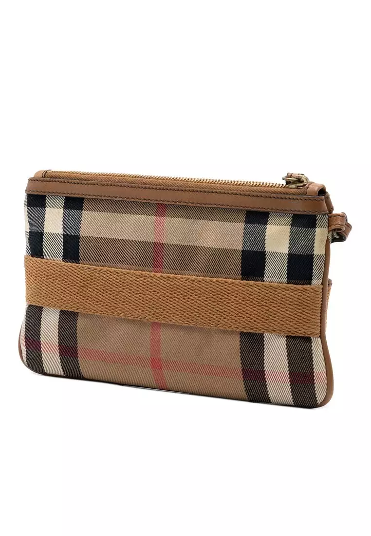 Pre-Loved Burberry House Check Canvas Wristlet Clutch