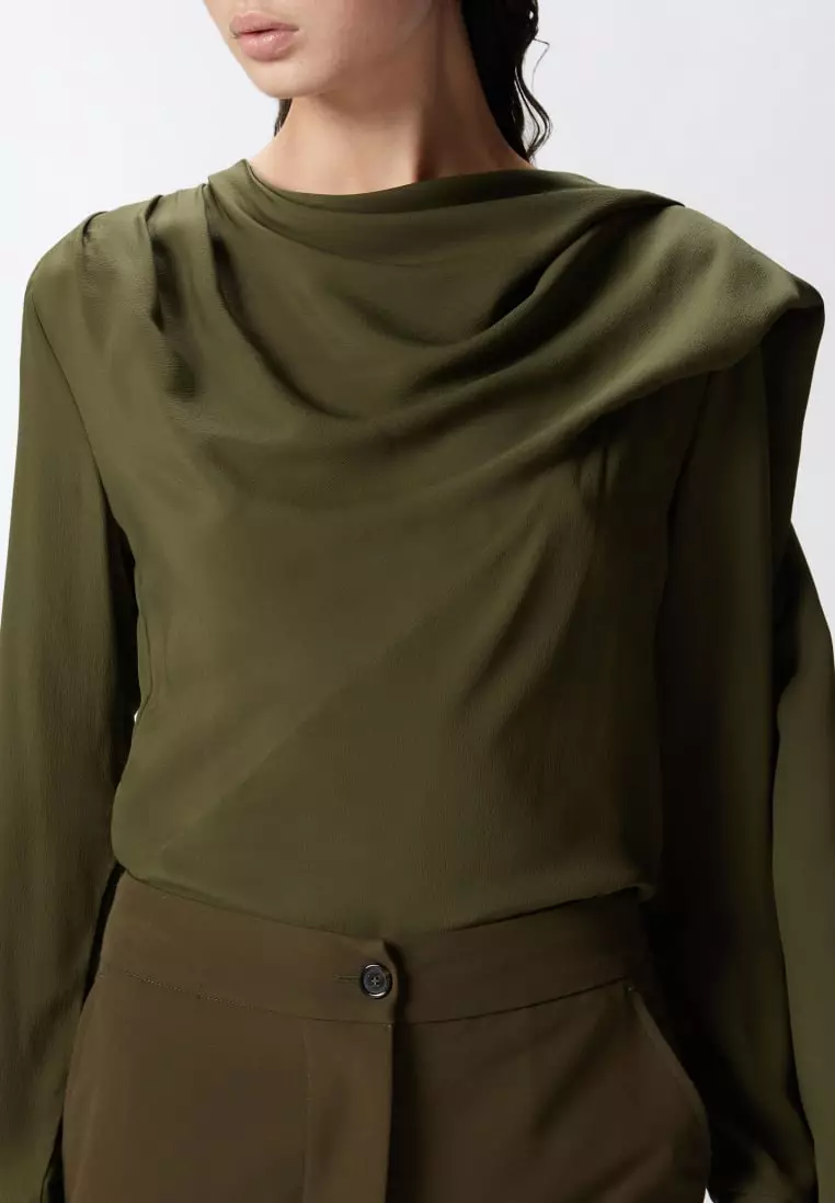 Flowing silk-blend blouse with maxi sash