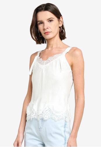 Buy Hopeshow Satin Tank Top with Lace Details 2023 Online | ZALORA Singapore