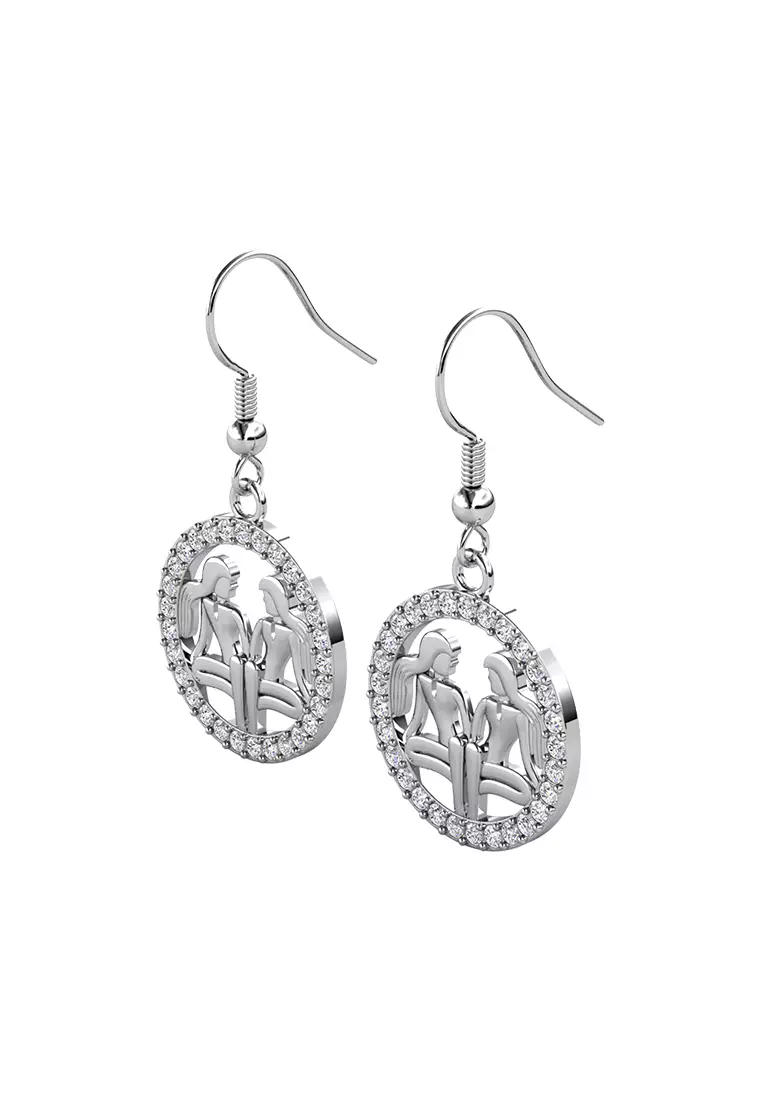 Horoscope Circlet Hook Earring GEMINI WG  - Anting Crystal Swarovski by Her Jewellery