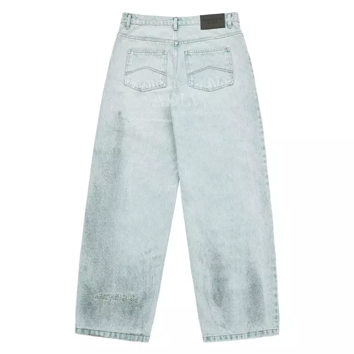 DESTROYED WASHING SPRAY DENIM PANTS LIGHT BLUE
