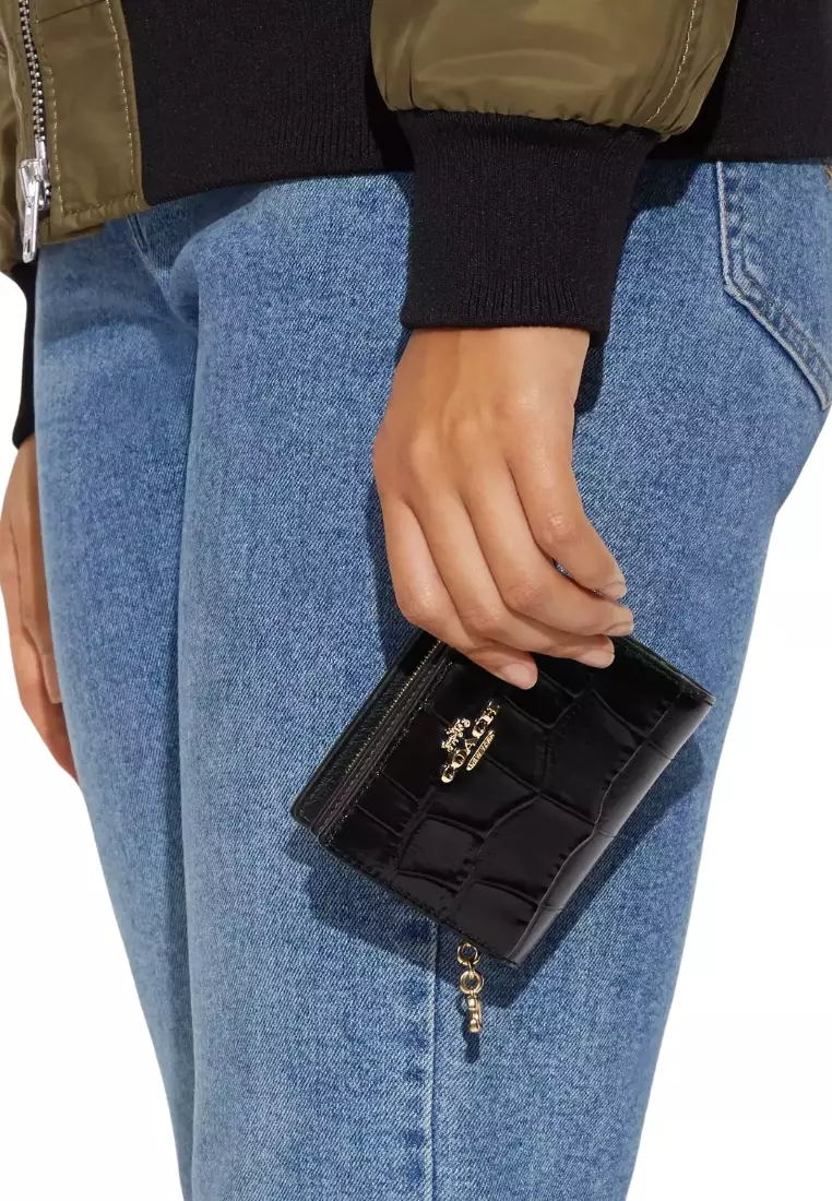 Coach Snap Wallet With Crocodile-Embossed leather In Black C6092