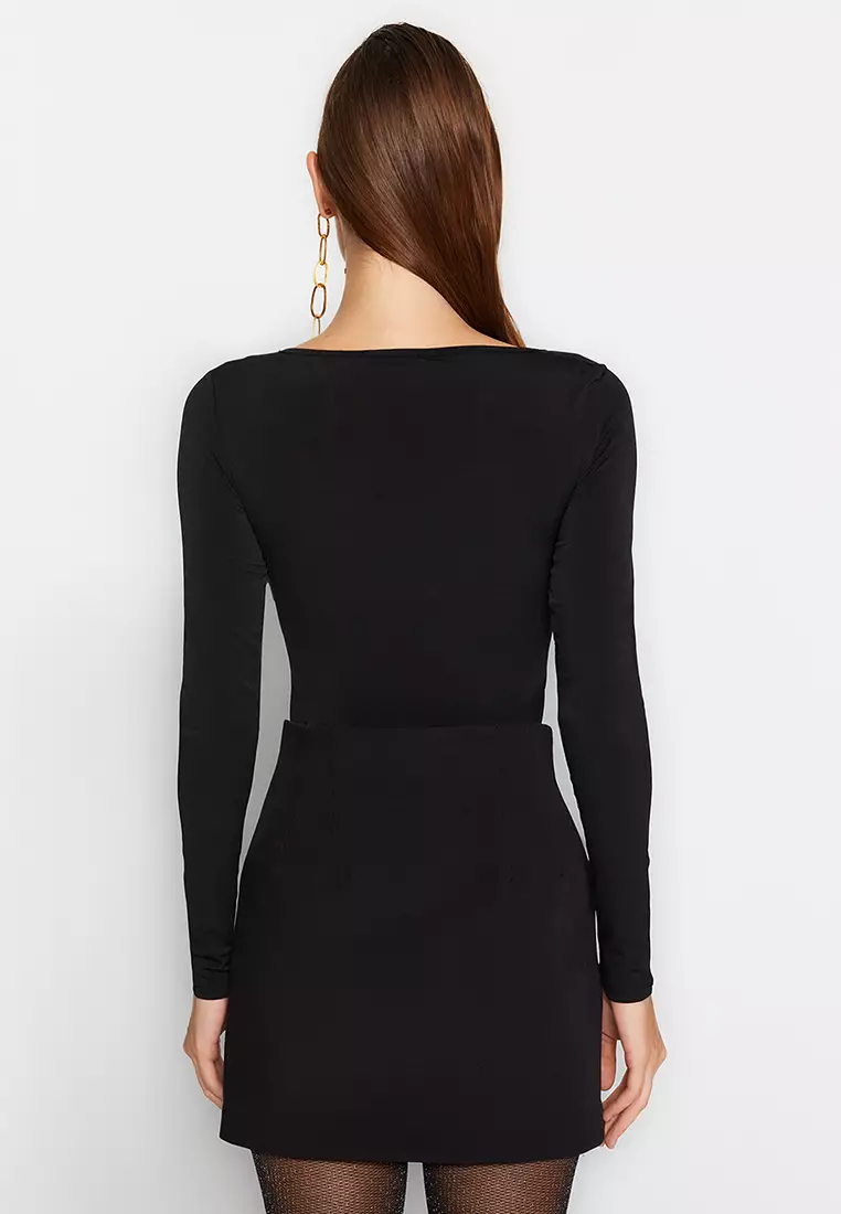 Black Bodycon Knit Christmas Bodysuit With Accessories