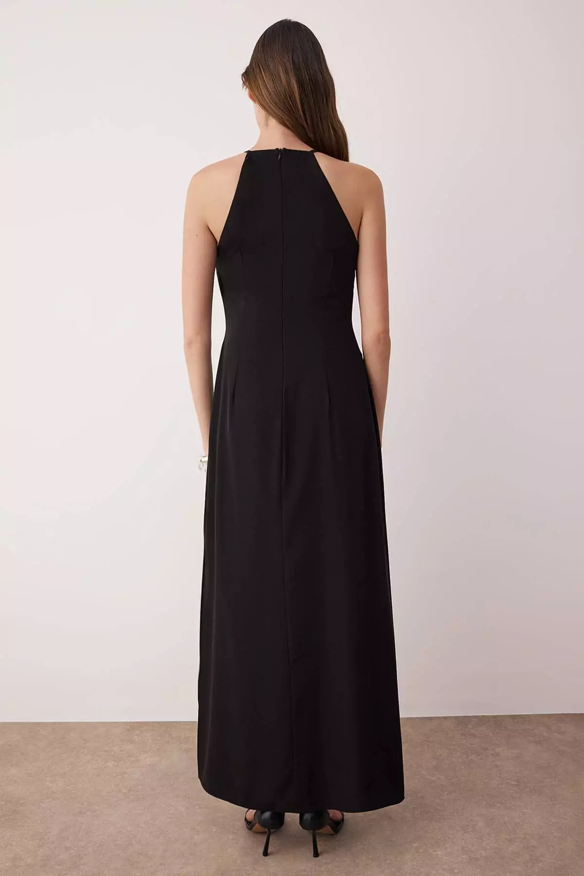 Black A-Line Slit Maxi Woven Dress