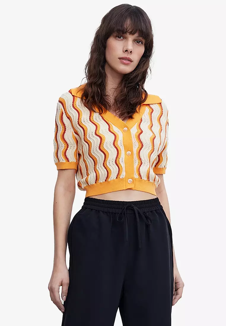Wavy Striped Short Sleeves Knitted Top