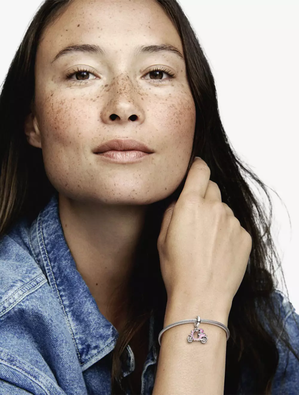 Scooter with spinning wheels sterling silver dangle with clear cubic zirconia and pink enamel