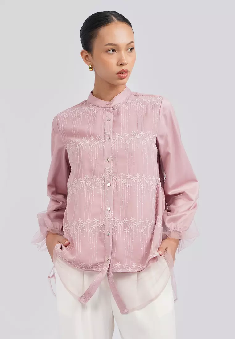 Mandarin Collar Embroidered Blouse