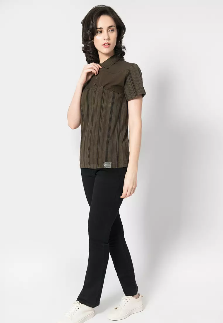 LGS - Kaos Casual Wanita - Kerah - Dark Brown - LLTS.520.HD136B.031.7C