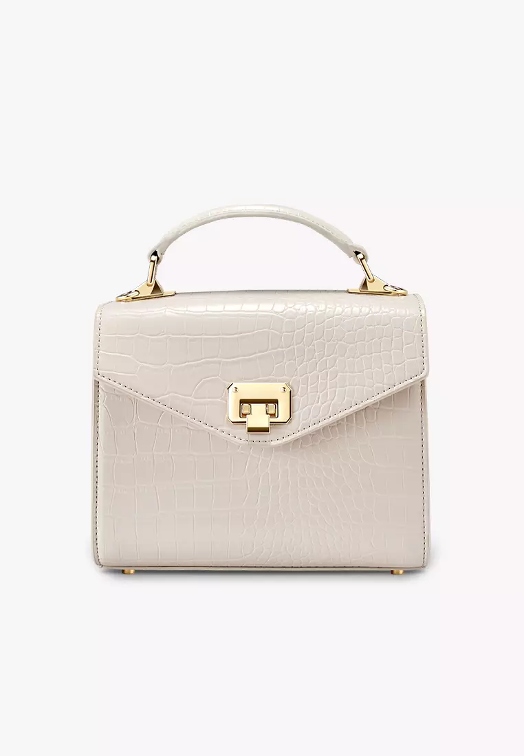 Duchess 女式米白色顶柄手提包-纯素皮革斜挎包和方袋