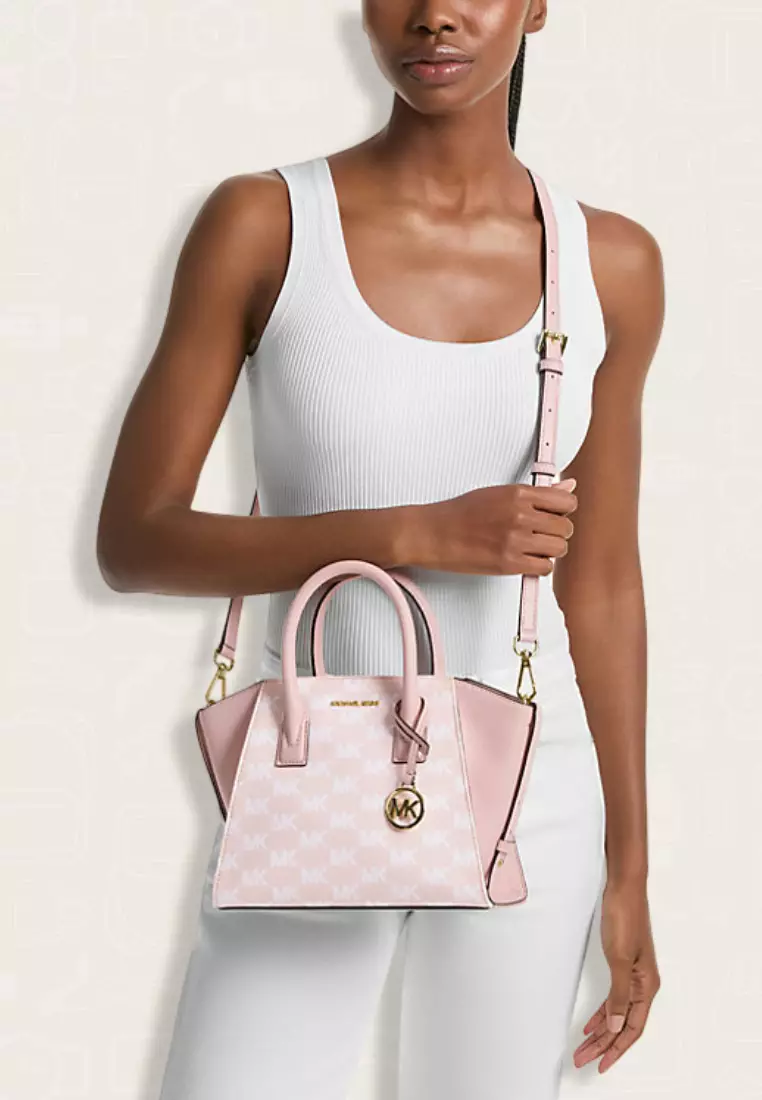 Michael Kors Avril Small Signature Logo Jacquard Satchel Powder Blush