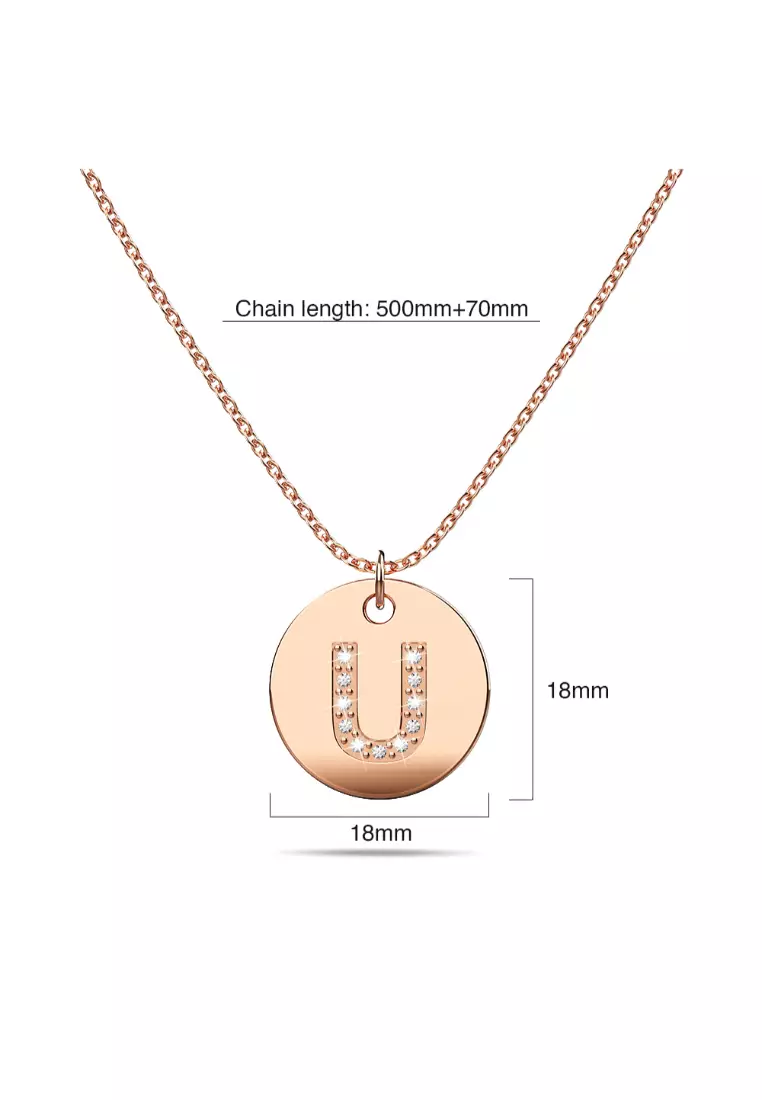 Initials Fabulous Alphabet Letter Necklace Rose Gold Layered Steel Jewellery - U