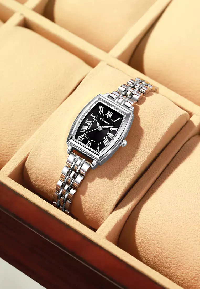 Jam Tangan Wanita Original Vintage Roman Design Anti Air Tali Alloy Jam Tangan Cewek Silverblack