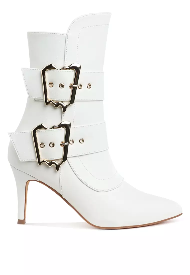 Buy London Rag Chunky Buckle Strap Ankle Boots in White 2025