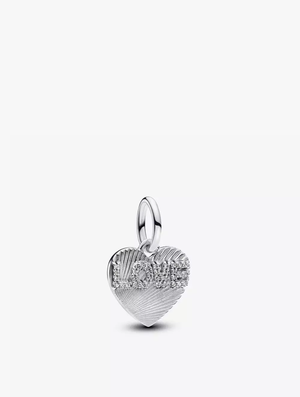 Engravable love heart sterling silver dangle with clear cubic zirconia