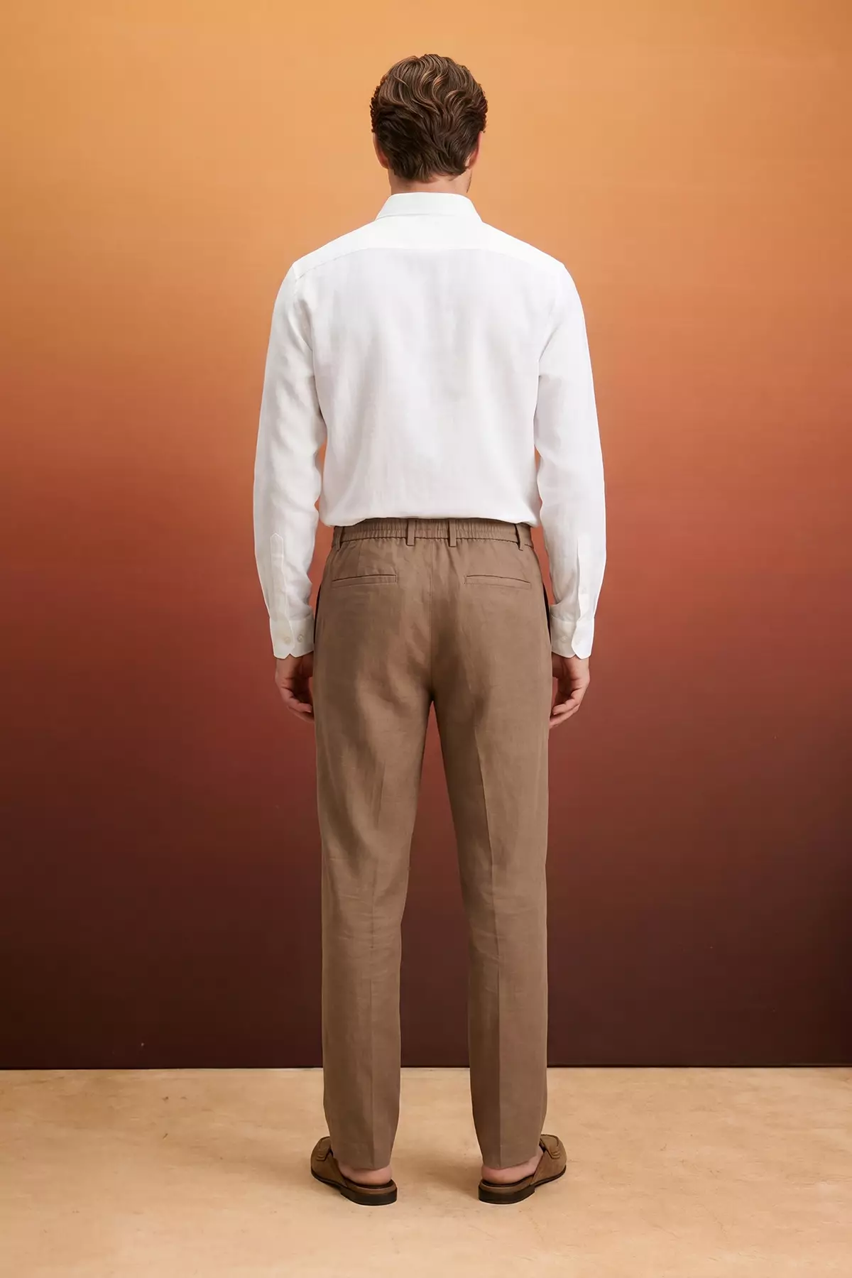 Mink 100% Linen Elastic Waist Regular Waist Men'S Trousers Tmnss26Pl00026