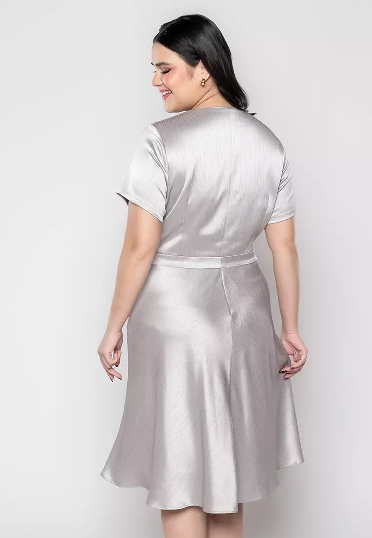 Milly Plus Size Emmanuelle Front Wrap Dress in Satin Fabric