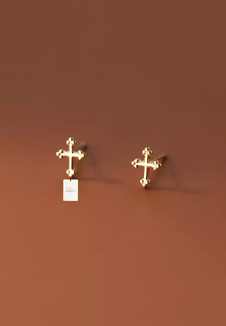 925 Silver Plated Gold Cross Earrings JW AR-M00222