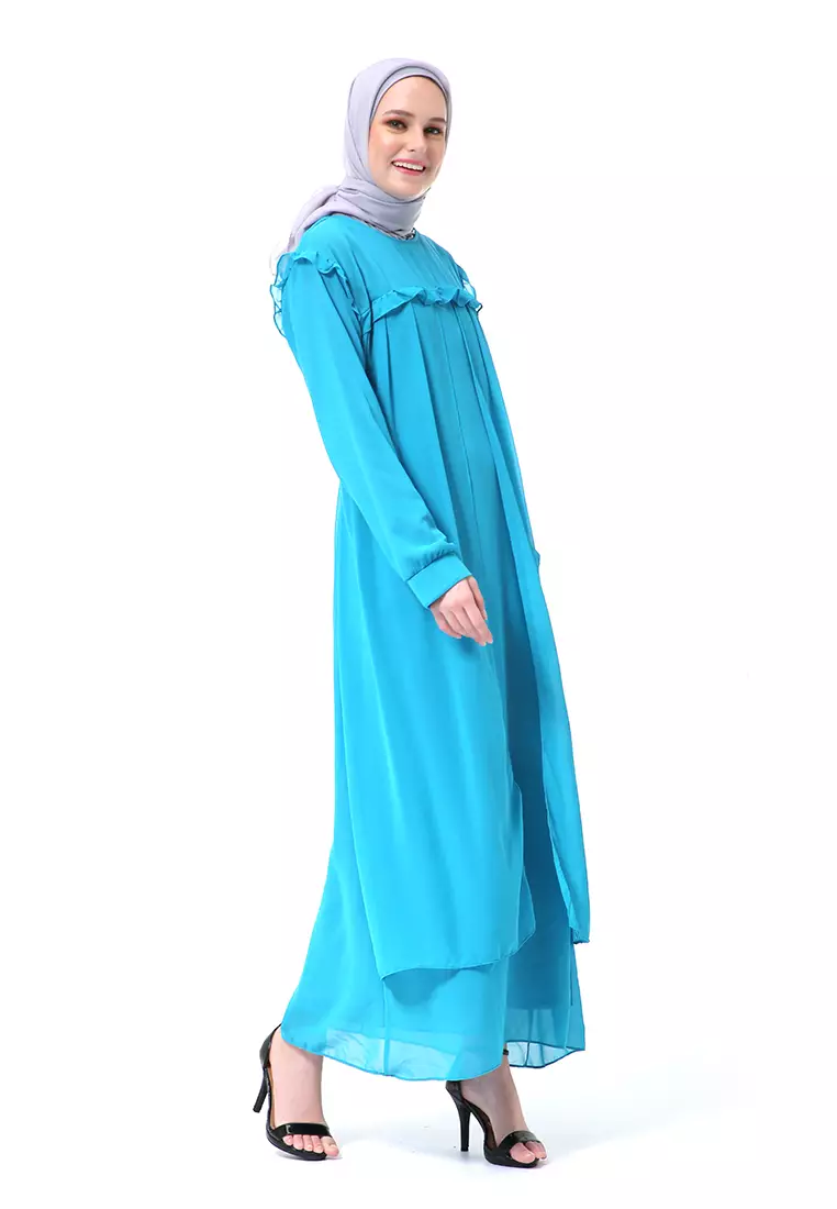 Syabrina Gamis Maxy Design Renda Fashion Muslimah Wanita High Quality - Toska