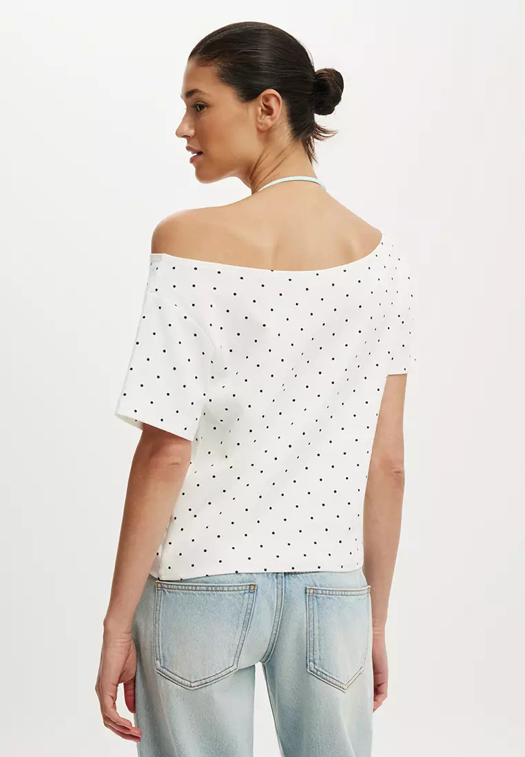 The Sporty Off Shoulder Graphic Tee