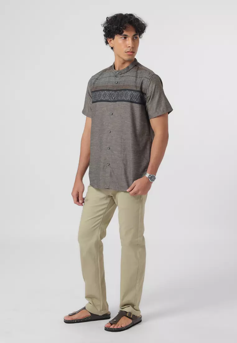 Kemeja Koko Pria Lengan Pendek Baju Muslim Pria AMMAR GREEN OLIVE