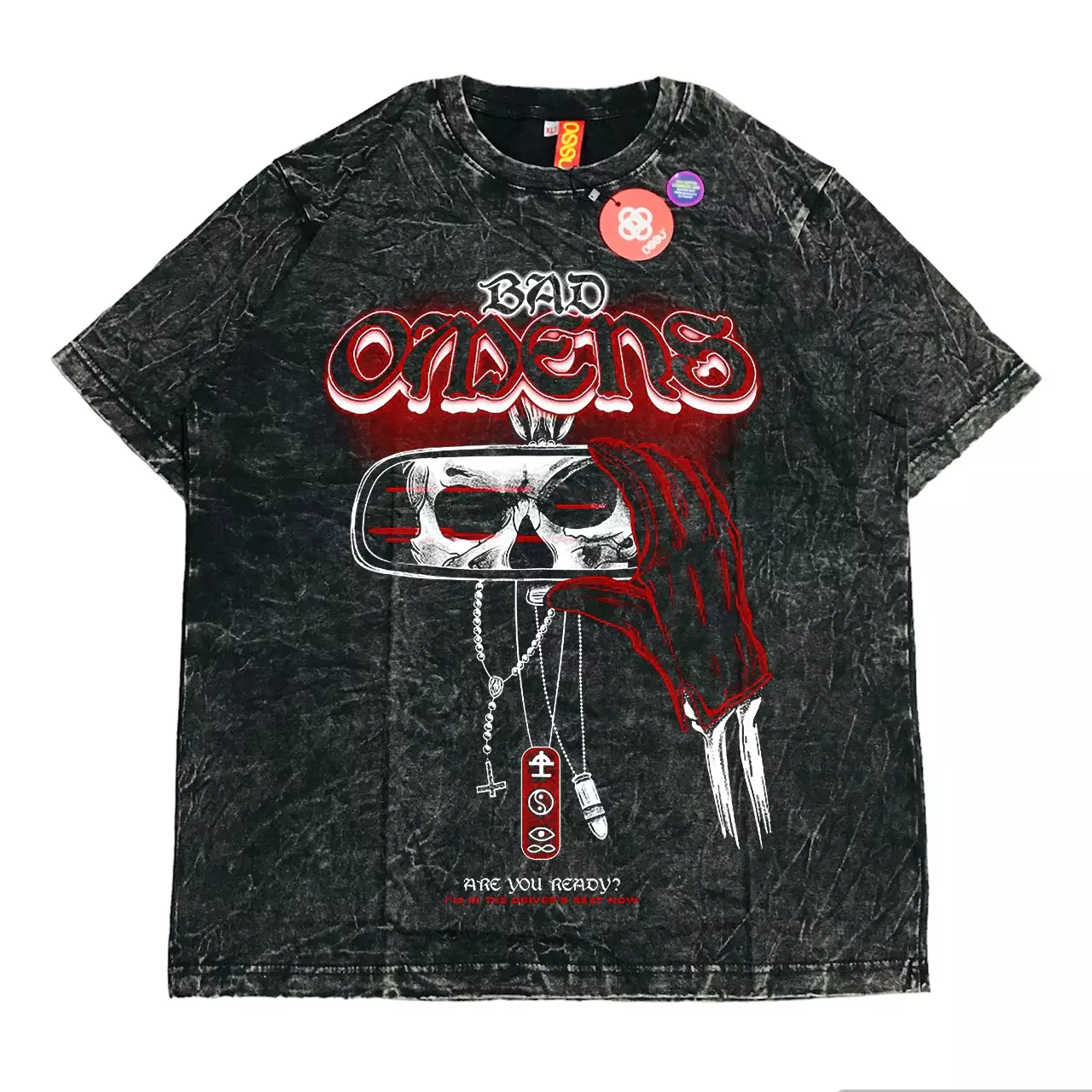Ossu Bad Omen - Skull Driver Black Washing Tshirt