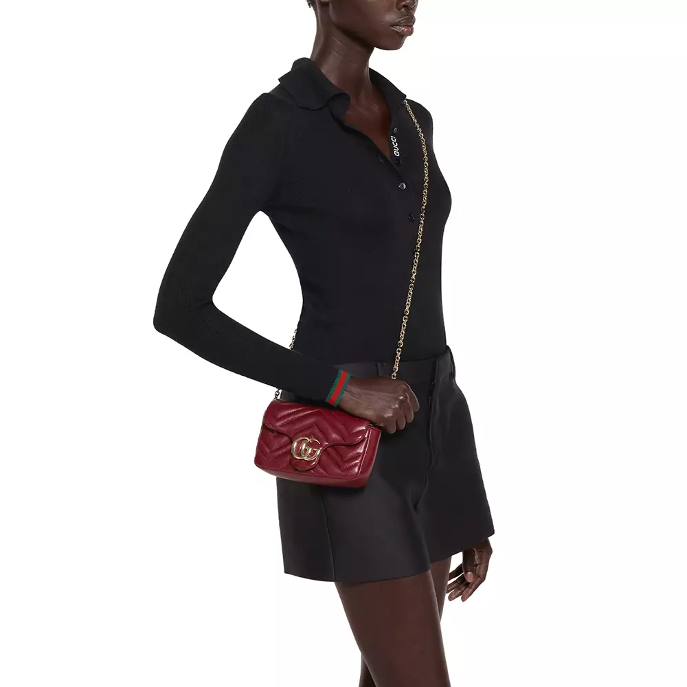 Jual Gucci GG Marmont Mini Chain Bag Rosso Ancora Ghw Original