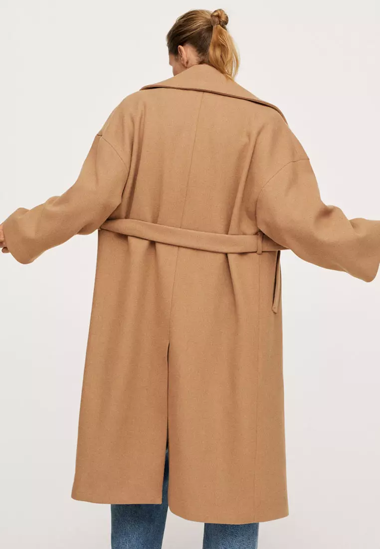 Mango belted clearance wool coat camel