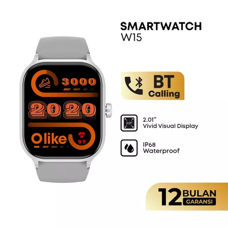 Jam Tangan Pria Olike Zenith W15 Smartwatch Digital Dial Grey Rubber Strap