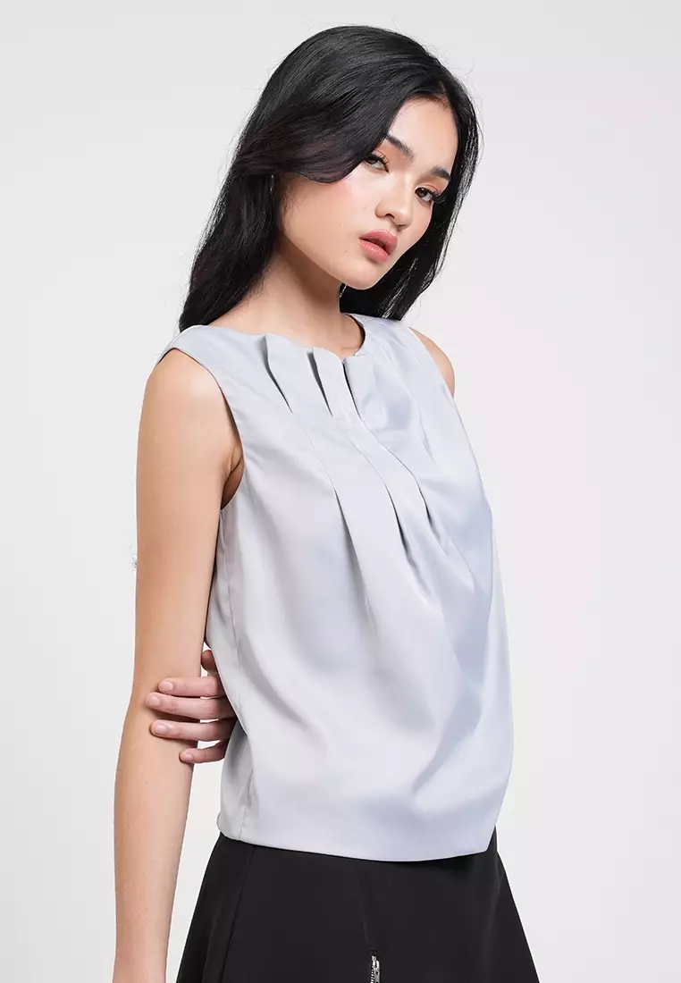 Athena Satin Draped Sleeveless Top