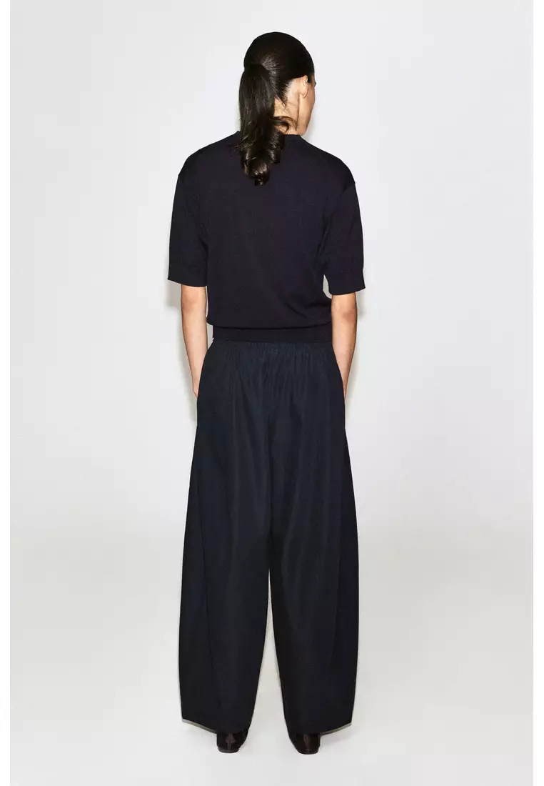 ELASTICATED BARREL-LEG TROUSERS
