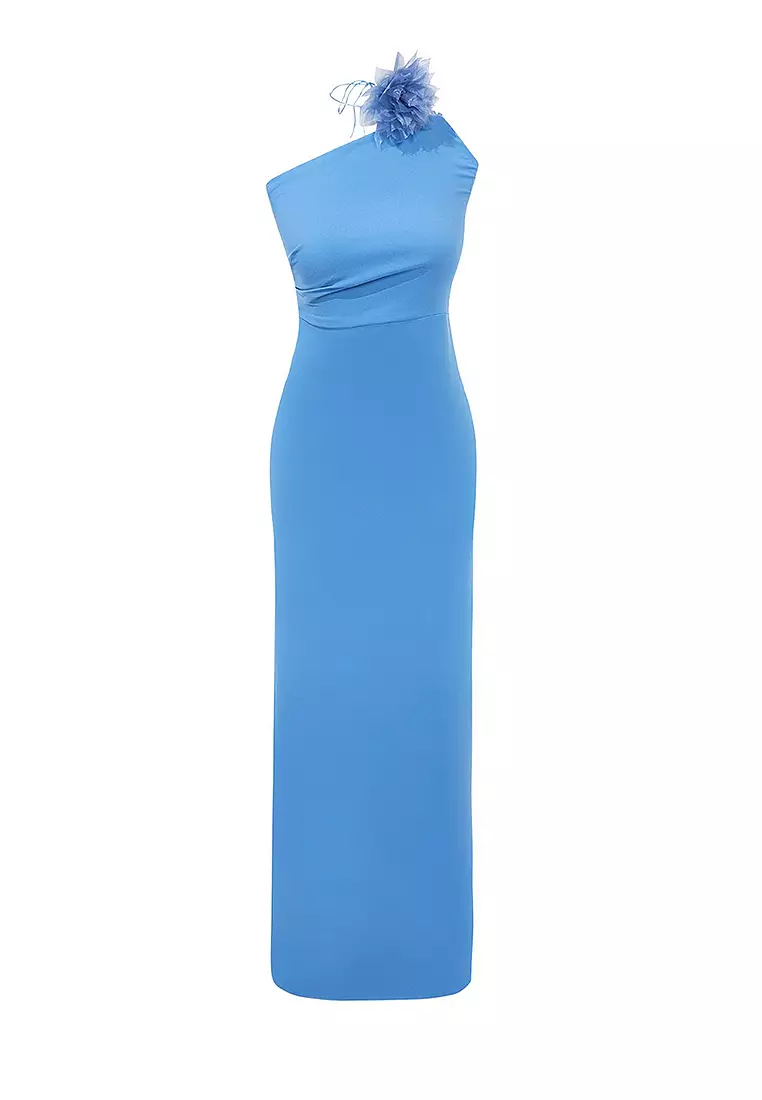 One Shoulder Slit Evening Maxi Dress