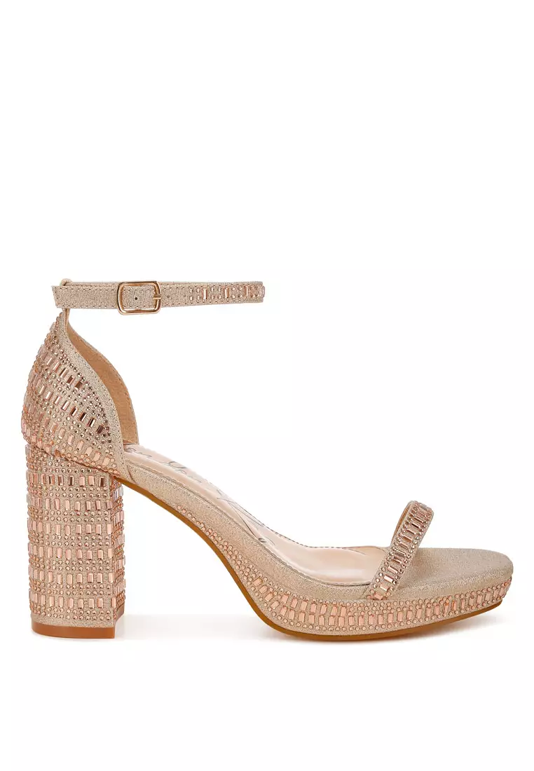 Discount on London Rag  shoes - SKU: Gold Rhinestones Embellished Block Sandals