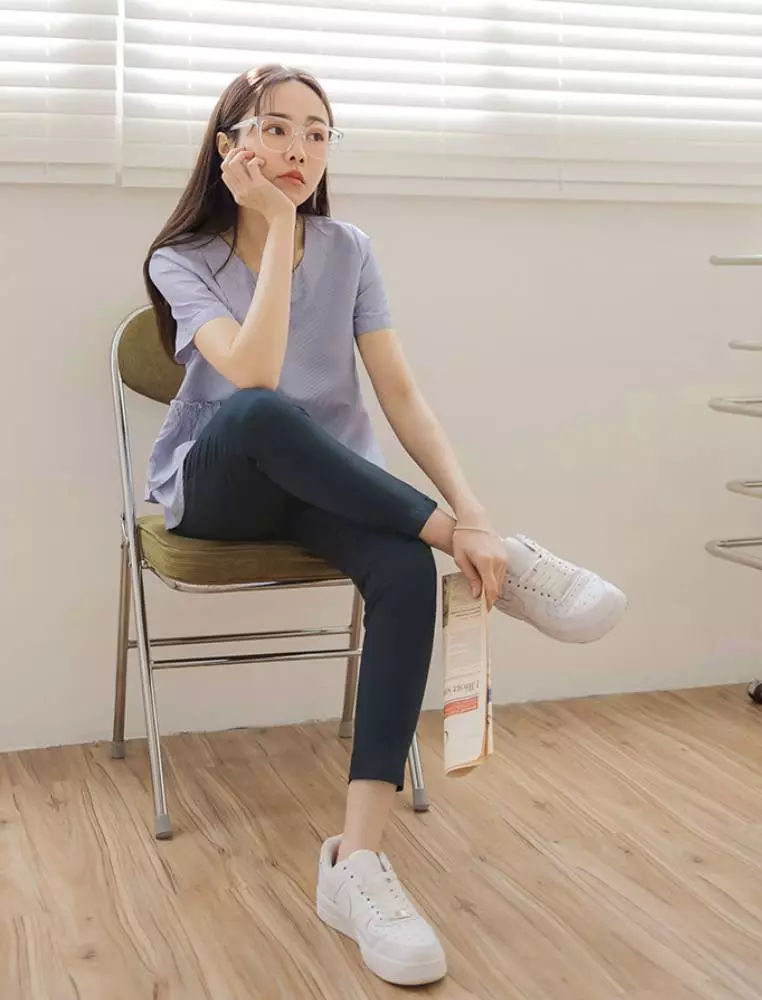 素色腰鬆緊彈力貼身九分褲《KG0051》