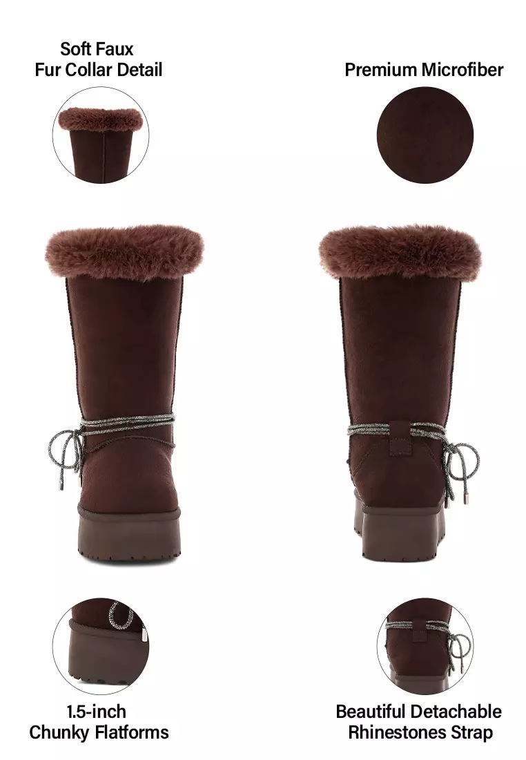 棕色毛領防滑雪靴