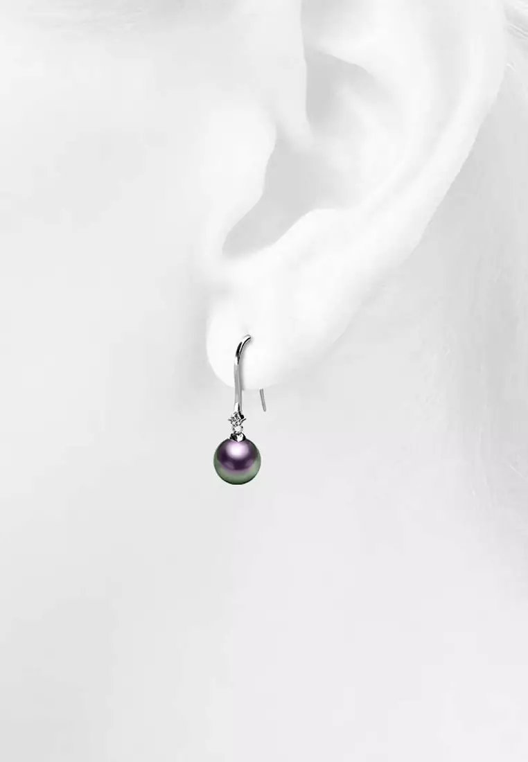 Magnificent Pearl Hook Earrings Embellished with SWAROVSKI Crystal Iridescent Purple Pearls