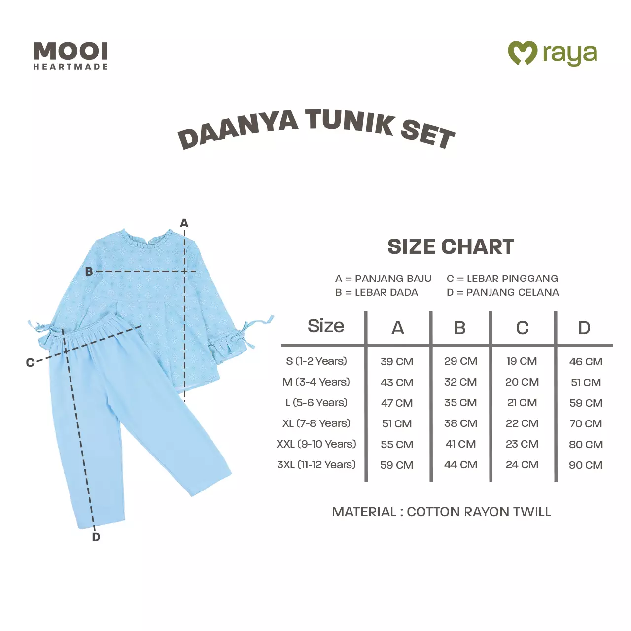 Mooi Setelan Anak Perempuan Raya Collection Daanya Tunik Set - Sky Blue