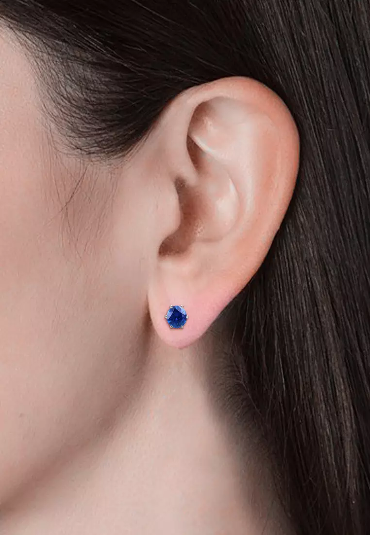 Birth Stone Earring September Sapphire WG - Anting Crystal Swarovski by Her Jewellery