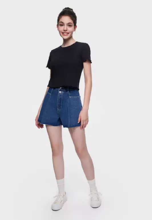 OLENE HIGH-RISE DENIM CLEAN-CUT SHORTS FOR WOMAN GIRL PN10406