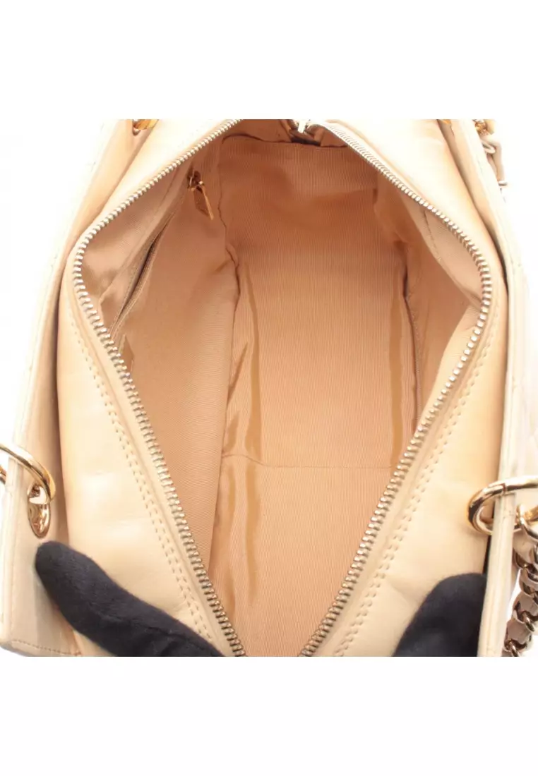 Pre-Loved Chanel matelasse chain shoulder bag lambskin beige gold hardware